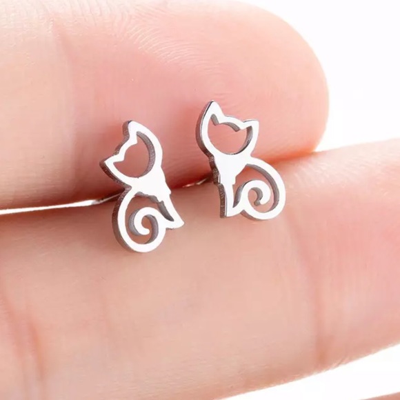 Jewelry - Stainless Steel Cat Stud Earrings